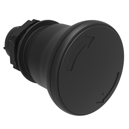 Lovato LPCB6342, Mushroom Head Pushbutton Actuator, Ø22mm Platinum Series Chromed Plastic, Latch, Turn to Release, Ø40mm Head Diameter, For Normal Stopping, Black