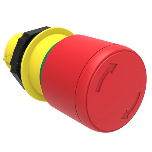 Lovato LPCB6634, Mushroom Head Pushbutton Actuator, Ø22mm Platinum Series Chromed Plastic, Latch, Turn to Release, Ø30mm Head Diameter, For Emergency Stopping, ISO 13850 Compliant, Red