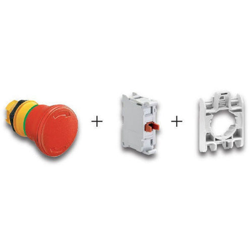 Lovato LPCB6644K01, Red Color Emergency Stop Push Button Kit, NEMA 4X (IP69K), Twist to Release Mushroom Head Actuator, NC Contact Element and Contact Holder Included