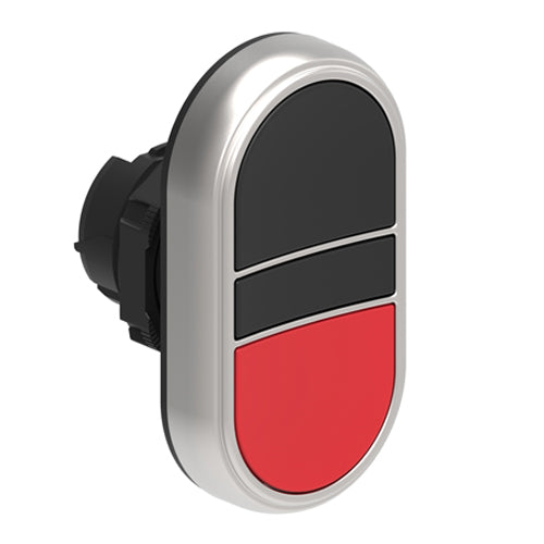 Lovato LPCB7112, Double-Touch Actuator, Ø22mm Platinum Series Chromed Plastic, Two Flush Pushbuttons, Both Spring Return, Black/Red
