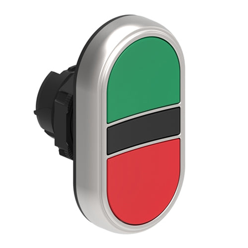 Lovato LPCB7113, Double-Touch Actuator, Ø22mm Platinum Series Chromed Plastic, Two Flush Pushbuttons, Both Spring Return, Green/Red
