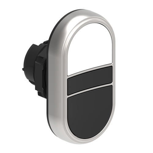 Lovato LPCB7114, Double-Touch Actuator, Ø22mm Platinum Series Chromed Plastic, Two Flush Pushbuttons, Both Spring Return, White/Black