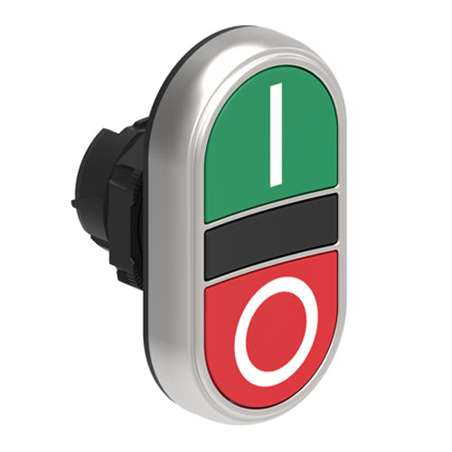 Lovato LPCB7123, Double-Touch Actuator with "I-O" Symbol, Ø22mm Platinum Series Chromed Plastic, Two Flush Pushbuttons, Both Spring Return, Green/Red