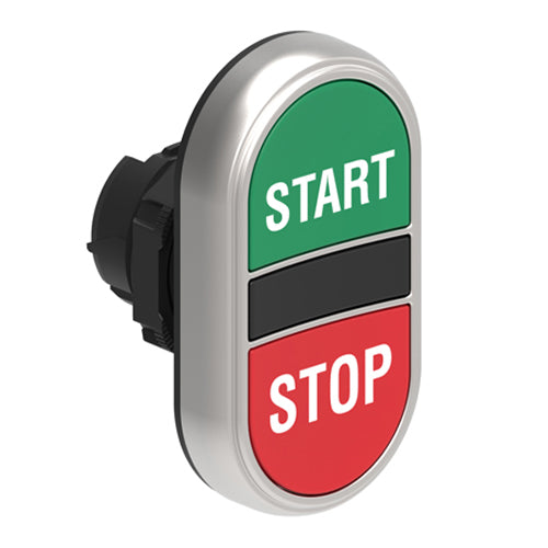 Lovato LPCB7133, Double-Touch Actuator with "START-STOP" Symbol, Ø22mm Platinum Series Chromed Plastic, Two Flush Pushbuttons, Both Spring Return, Green/Red