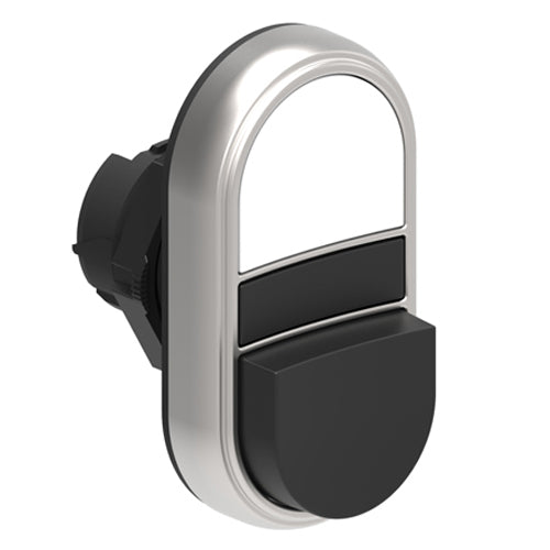 Lovato LPCB7214, Double-Touch Actuator, Ø22mm Platinum Series Chromed Plastic, One Extended and One Flush Pushbuttons, Both Spring Return, White/Black