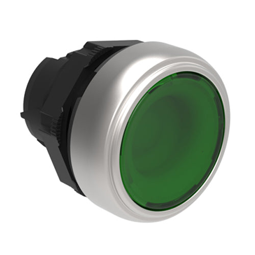 Lovato LPCBL103, Illuminated Button Actuator, Spring Return, Ø22mm Platinum Series Chromed Plastic, Flush, Green