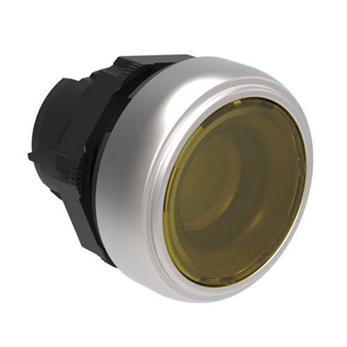 Lovato LPCBL105, Illuminated Button Actuator, Spring Return, Ø22mm Platinum Series Chromed Plastic, Flush, Yellow