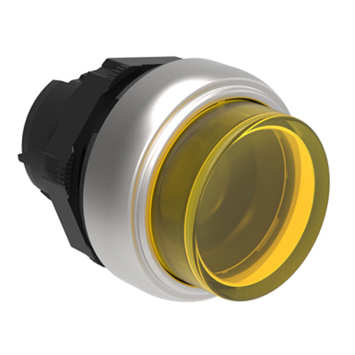 Lovato LPCBL205, Illuminated Button Actuator, Spring Return, Ø22mm Platinum Series Chromed Plastic, Extended, Yellow