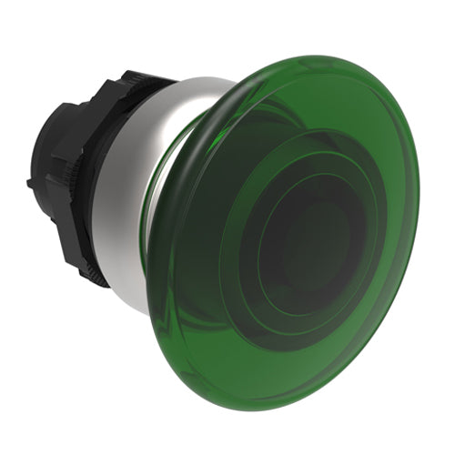 Lovato LPCBL6143, Illuminated Mushroom Head Button Actuator, Ø22mm Platinum Series Chromed Plastic, Spring Return, Ø40mm Head Diameter, Green