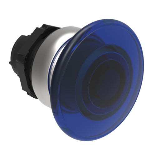 Lovato LPCBL6146, Illuminated Mushroom Head Button Actuator, Ø22mm Platinum Series Chromed Plastic, Spring Return, Ø40mm Head Diameter, Blue