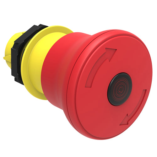 Lovato LPCBL6644, Illuminated Mushroom Head Button Actuator, Ø22mm Platinum Series Chromed Plastic, Latch, Turn To Release, For Emergency Stopping, ISO 13850 Compliant, Ø40mm Head Diameter, Red