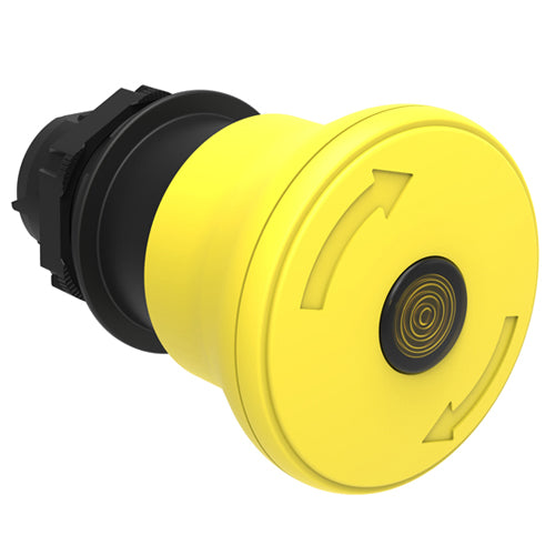 Lovato LPCBL6645, Illuminated Mushroom Head Button Actuator, Ø22mm Platinum Series Chromed Plastic, Latch, Turn To Release, For Normal Stopping, Ø40mm Head Diameter, Yellow