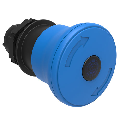 Lovato LPCBL6646, Illuminated Mushroom Head Button Actuator, Ø22mm Platinum Series Chromed Plastic, Latch, Turn To Release, For Normal Stopping, Ø40mm Head Diameter, Blue