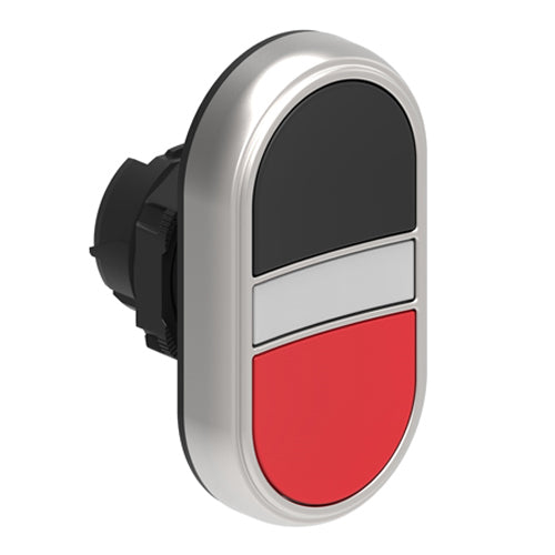 Lovato LPCBL7112, Double-Touch Actuator, White Indicator, Ø22mm Platinum Series Chromed Plastic, Two Flush Pushbuttons, Both Spring Return, Black/Red