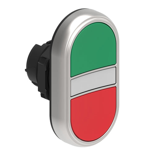 Lovato LPCBL7113, Double-Touch Actuator, White Indicator, Ø22mm Platinum Series Chromed Plastic, Two Flush Pushbuttons, Both Spring Return, Green/Red