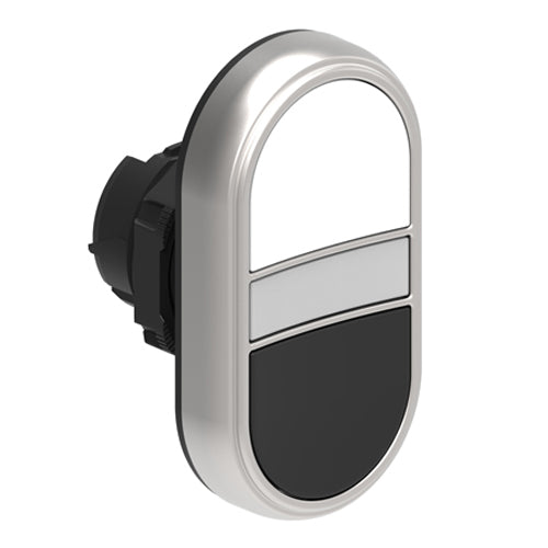 Lovato LPCBL7114, Double-Touch Actuator, White Indicator, Ø22mm Platinum Series Chromed Plastic, Two Flush Pushbuttons, Both Spring Return, White/Black