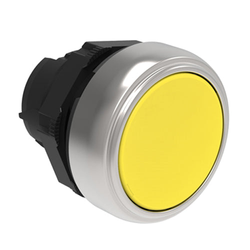 Lovato LPCQ105, Push-Push Button Actuator, Ø22mm Platinum Series Chromed Plastic, Push ON-Push OFF, Flush, Yellow