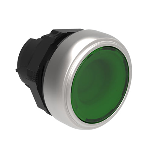 Lovato LPCQL103, Illuminated Push-Push Button Actuator, Ø22mm Platinum Series Chromed Plastic, Push ON-Push OFF, Flush, Green