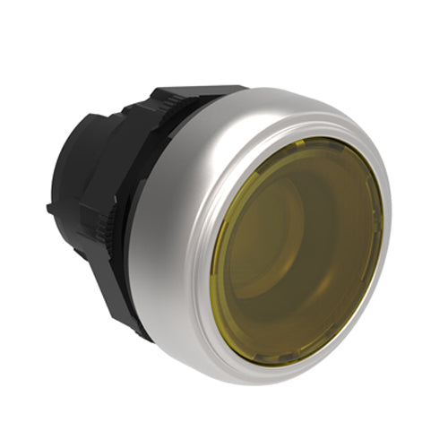 Lovato LPCQL105, Illuminated Push-Push Button Actuator, Ø22mm Platinum Series Chromed Plastic, Push ON-Push OFF, Flush, Yellow