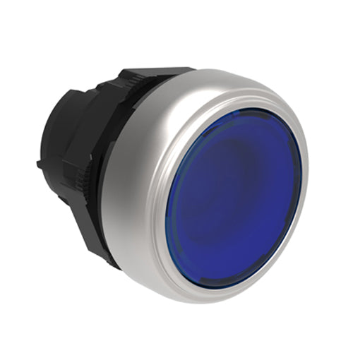 Lovato LPCQL106, Illuminated Push-Push Button Actuator, Ø22mm Platinum Series Chromed Plastic, Push ON-Push OFF, Flush, Blue