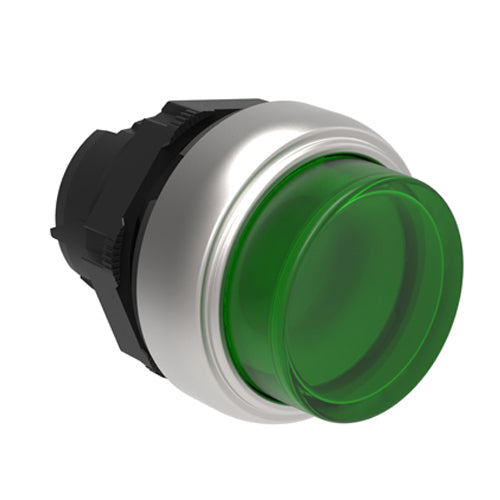 Lovato LPCQL203, Illuminated Push-Push Button Actuator, Ø22mm Platinum Series Chromed Plastic, Push ON-Push OFF, Extended, Green