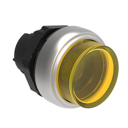 Lovato LPCQL205, Illuminated Push-Push Button Actuator, Ø22mm Platinum Series Chromed Plastic, Push ON-Push OFF, Extended, Yellow