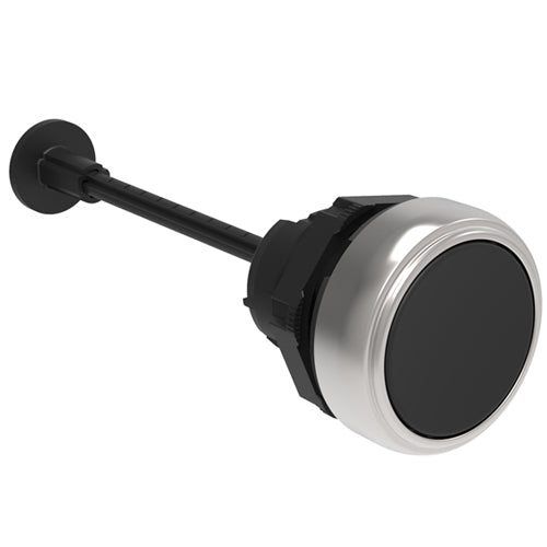 Lovato LPCR1002, Mechanical Rest Button, Complete Unit, Spring Return, Ø22mm Platinum Series Chromed Plastic, Flush, Adjustable Length 0...150mm/5.9in, Complete with Shaft, Black ﻿