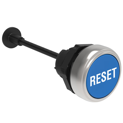 Lovato LPCR1196, Mechanical Rest Button with ''RESET'' Symbol, Complete Unit, Spring Return, Ø22mm Platinum Series Chromed Plastic, Flush, Adjustable Length 0...150mm/5.9in, Complete with Shaft, Blue