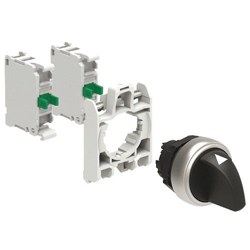 Lovato LPCS131K20, Selector Switch Actuator in Kit, Short Lever, Ø22mm Platinum Series Chromed Plastic, 3 Position, 1 > 0 < 2, With Mounting Adapter and 2 Contact Elements, 2NO, Screw Termination