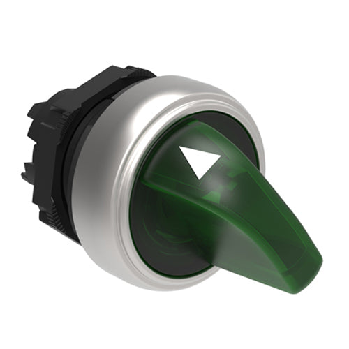Lovato LPCSL1203, Illuminated Selector Switch Actuator, Short Lever, Ø22mm Platinum Series Chromed Plastic, 2 Position, 0 - 1, Green