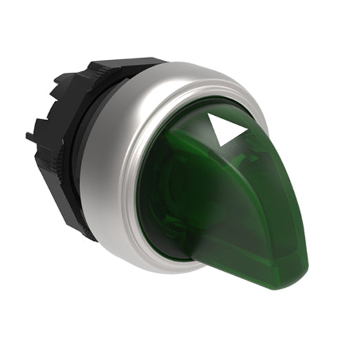 Lovato LPCSL1303, Illuminated Selector Switch Actuator, Short Lever, Ø22mm Platinum Series Chromed Plastic, 3 Position, 1 - 0 - 2, Green