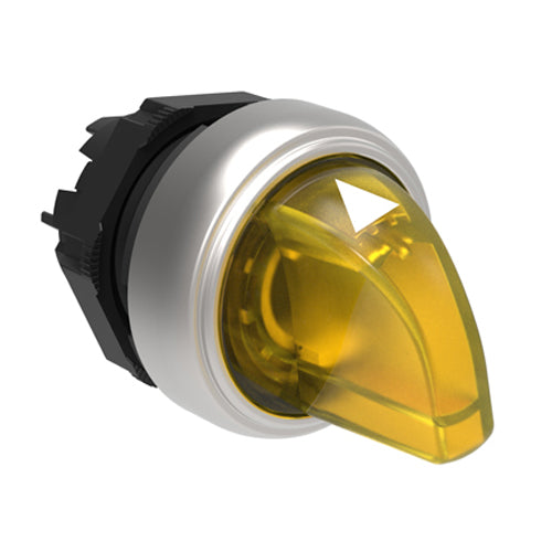 Lovato LPCSL1305, Illuminated Selector Switch Actuator, Short Lever, Ø22mm Platinum Series Chromed Plastic, 3 Position, 1 - 0 - 2, Yellow