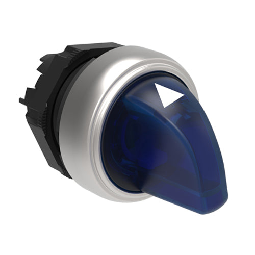 Lovato LPCSL1306, Illuminated Selector Switch Actuator, Short Lever, Ø22mm Platinum Series Chromed Plastic, 3 Position, 1 - 0 - 2, Blue
