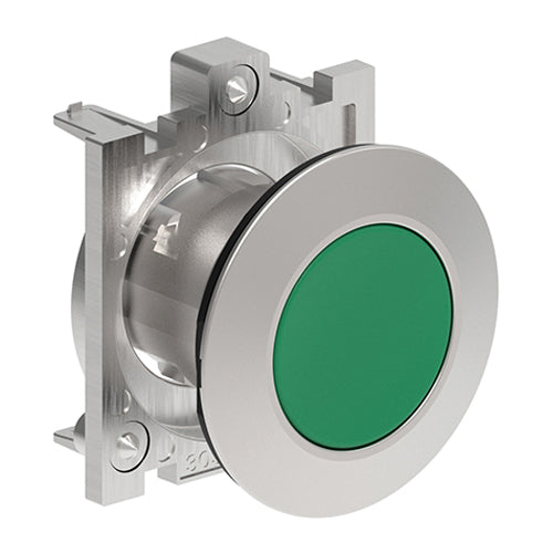 Lovato LPFQ103, Push-Push Button Actuator, Ø30mm Platinum Series Flat Metal, Flush, Push ON-Push OFF, Green