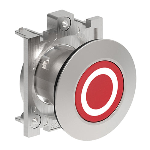 Lovato LPFB1104, Pushbutton Actuator with "O" Symbol, Spring Return, Ø30mm Platinum Series Flat Metal, Flush, Red
