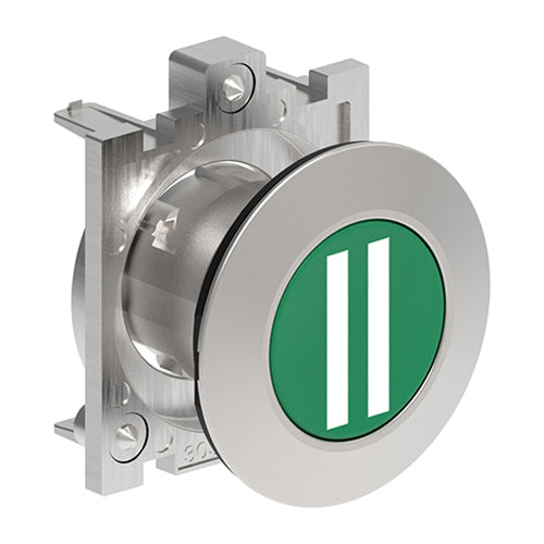 Lovato LPFB1123, Pushbutton Actuator with "II" Symbol, Spring Return, Ø30mm Platinum Series Flat Metal, Flush, Green