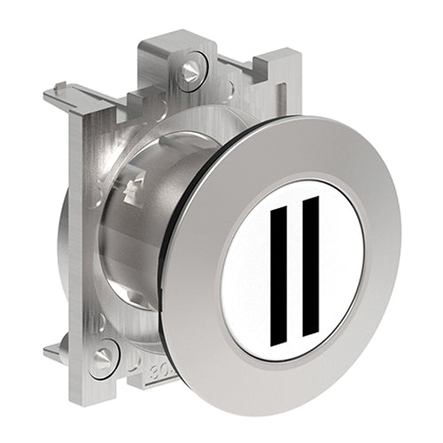 Lovato LPFB1128, Pushbutton Actuator with "II" Symbol, Spring Return, Ø30mm Platinum Series Flat Metal, Flush, White