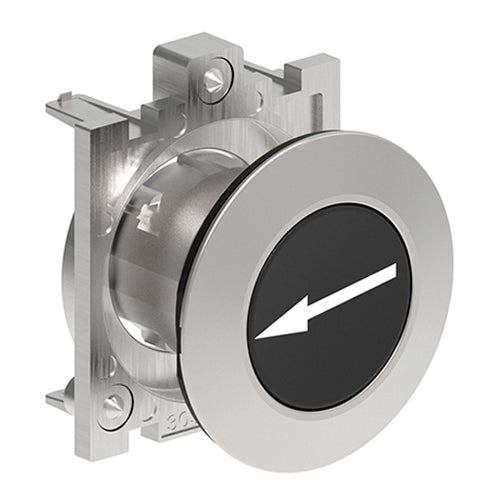 Lovato LPFB1142, Pushbutton Actuator with Right/Left Arrow Symbol, Spring Return, Ø30mm Platinum Series Flat Metal, Flush, Black