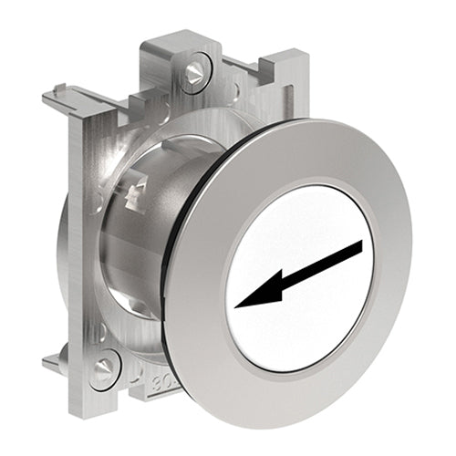 Lovato LPFB1148, Pushbutton Actuator with Right/Left Arrow Symbol, Spring Return, Ø30mm Platinum Series Flat Metal, Flush, White