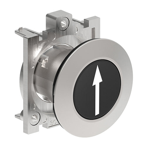 Lovato LPFB1152, Pushbutton Actuator with Up/Down Arrow Symbol, Spring Return, Ø30mm Platinum Series Flat Metal, Flush, Black