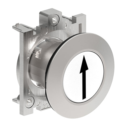 Lovato LPFB1158, Pushbutton Actuator with Up/Down Arrow Symbol, Spring Return, Ø30mm Platinum Series Flat Metal, Flush, White