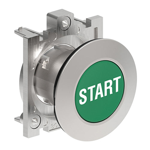 Lovato LPFB1163, Pushbutton Actuator with "START" Symbol, Spring Return, Ø30mm Platinum Series Flat Metal, Flush, Green