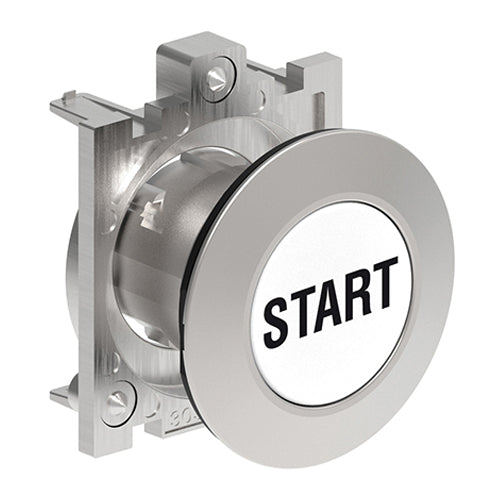Lovato LPFB1168, Pushbutton Actuator with "START" Symbol, Spring Return, Ø30mm Platinum Series Flat Metal, Flush, White