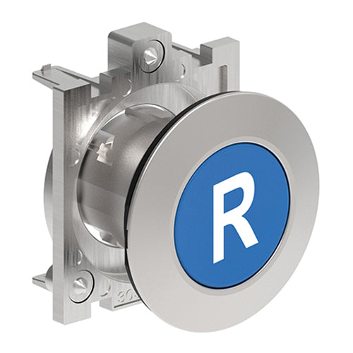 Lovato LPFB1176, Pushbutton Actuator with "R" Symbol, Spring Return, Ø30mm Platinum Series Flat Metal, Flush, Blue