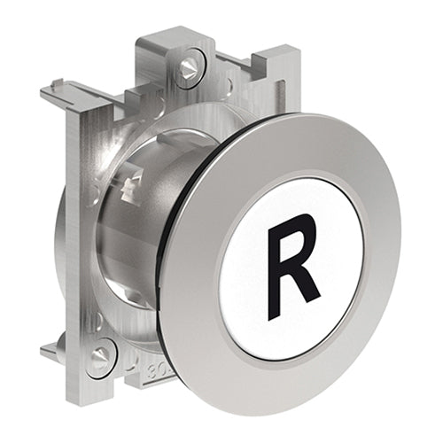 Lovato LPFB1178, Pushbutton Actuator with "R" Symbol, Spring Return, Ø30mm Platinum Series Flat Metal, Flush, White