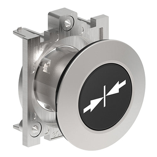 Lovato LPFB1512, Pushbutton Actuator with Inwards Pointing Arrows Symbol, Spring Return, Ø30mm Platinum Series Flat Metal, Flush, Black
