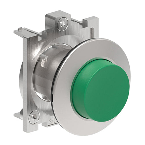 Lovato LPFQ203, Push-Push Button Actuator, Ø30mm Platinum Series Flat Metal, Extended, Push ON-Push OFF, Green