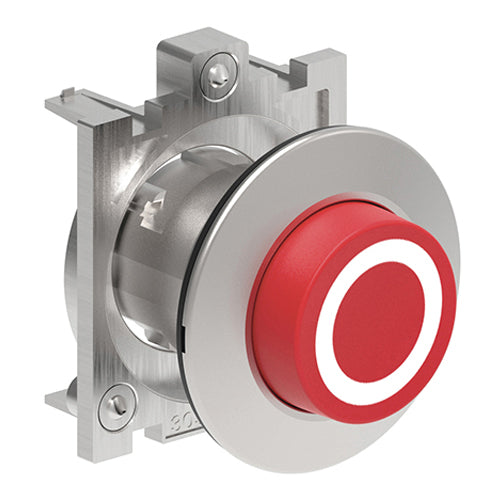 Lovato LPFB2104, Pushbutton Actuator with "O" Symbol, Spring Return, Ø30mm Platinum Series Flat Metal, Extended, Red