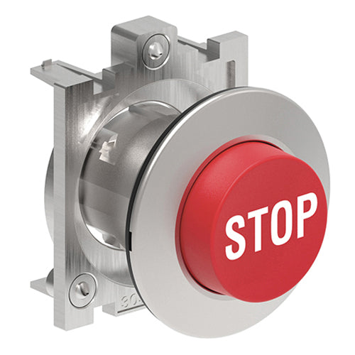 Lovato LPFB2134, Pushbutton Actuator with "STOP" Symbol, Spring Return, Ø30mm Platinum Series Flat Metal, Extended, Red