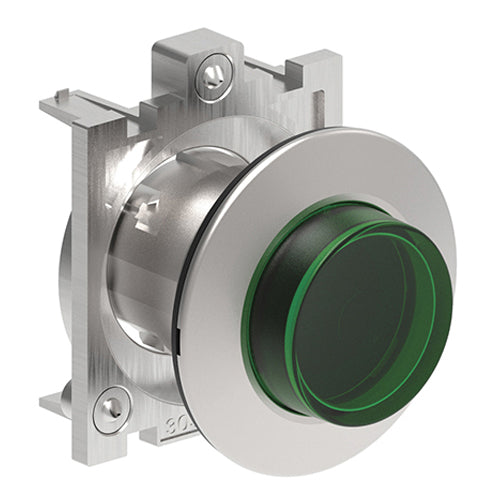 Lovato LPFQL203, Illuminated Push-Push Button Actuator, Ø30mm Platinum Series Flat Metal, Extended, Push ON-Push OFF, Green